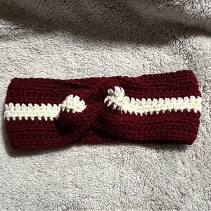 Knitted Burgundy and White Headband